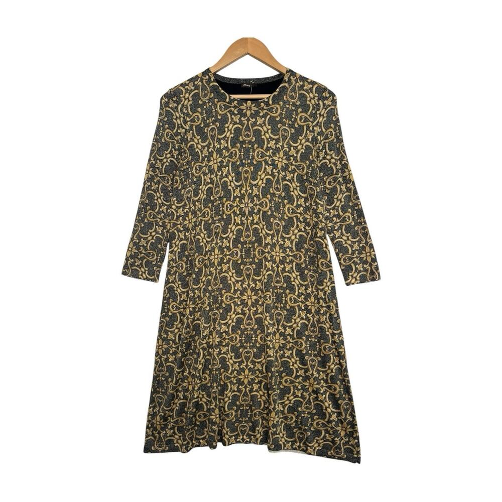 J McLaughlin Catalina Cloth Dress Womens Small Black Gold Kaya Floral Scroll